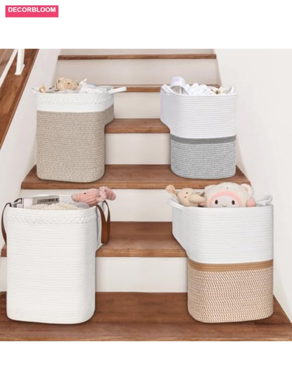Woven Stair Basket with Handles, Cotton Rope Storage for Toys & Books, Toddler - Picture 3 of 6